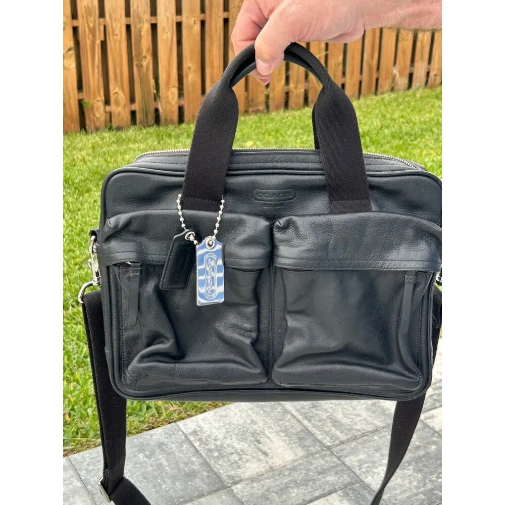 Coach Black Pebble Leather Commuter Laptop Bag Briefcase Unisex Crossbody